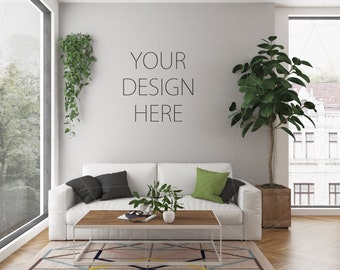 Blank Wall Mockup Art Lounge Interior Mockup Living Room Mockup Poster Artwork Canvas Horizontal Vertical Frame Bundle Urban Jungle All Free Mockups