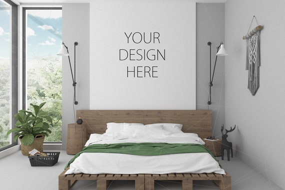 Blank Wall Mockup Artwork Bedroom Rustic Interior Room Mockup Blank Wall Mockup Artwork Bedroom Rustic Interior Room Mockup
