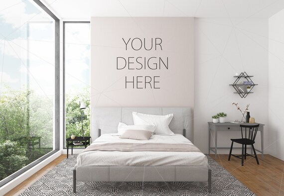 Blank Wall Mockup Art Pink Bedroom Feminine Interior Room