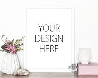 White frame mockup art mockup picture mockup poster mockup stock photo white decoration 8x10 nordic scandinavian owl pink flowers spring