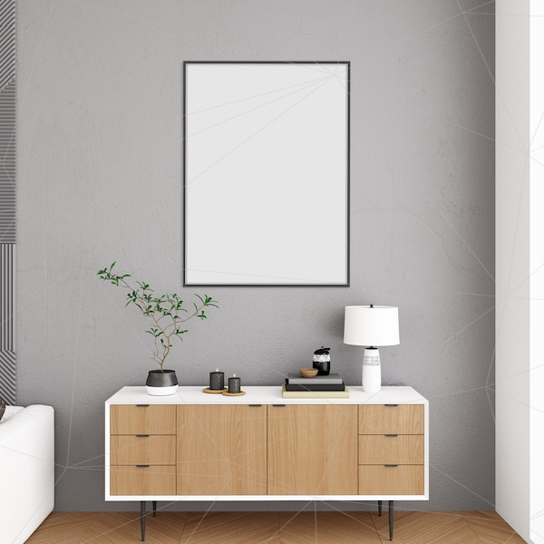 Blank Wall Mockup Art Lounge Interior Living Room Mockup Poster Artwork Canvas Big Window Loft Horizontal Vertical Frame Bundle Jungle