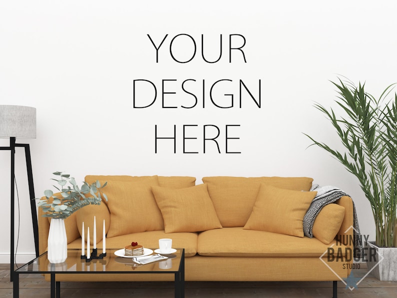 Mockup Blank Wall Art Mockup Empty Wall Mock Living Room Picture Poster Mockup Picture Mockup Interior Nordic Scandinavian Yellow