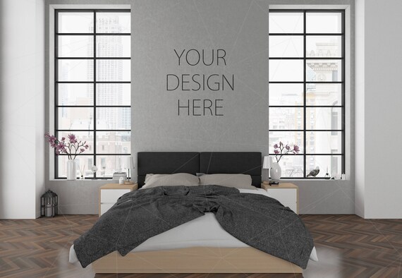 Blank Wall Mockup Black Frame Art Bedroom Interior Room Poster Etsy