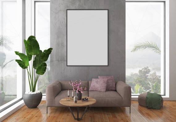 Blank Wall Mockup Black Frame Art Living Room Interior Room Poster Artwork Canvas New York City Loft Horizontal Vertical Frame Bundle