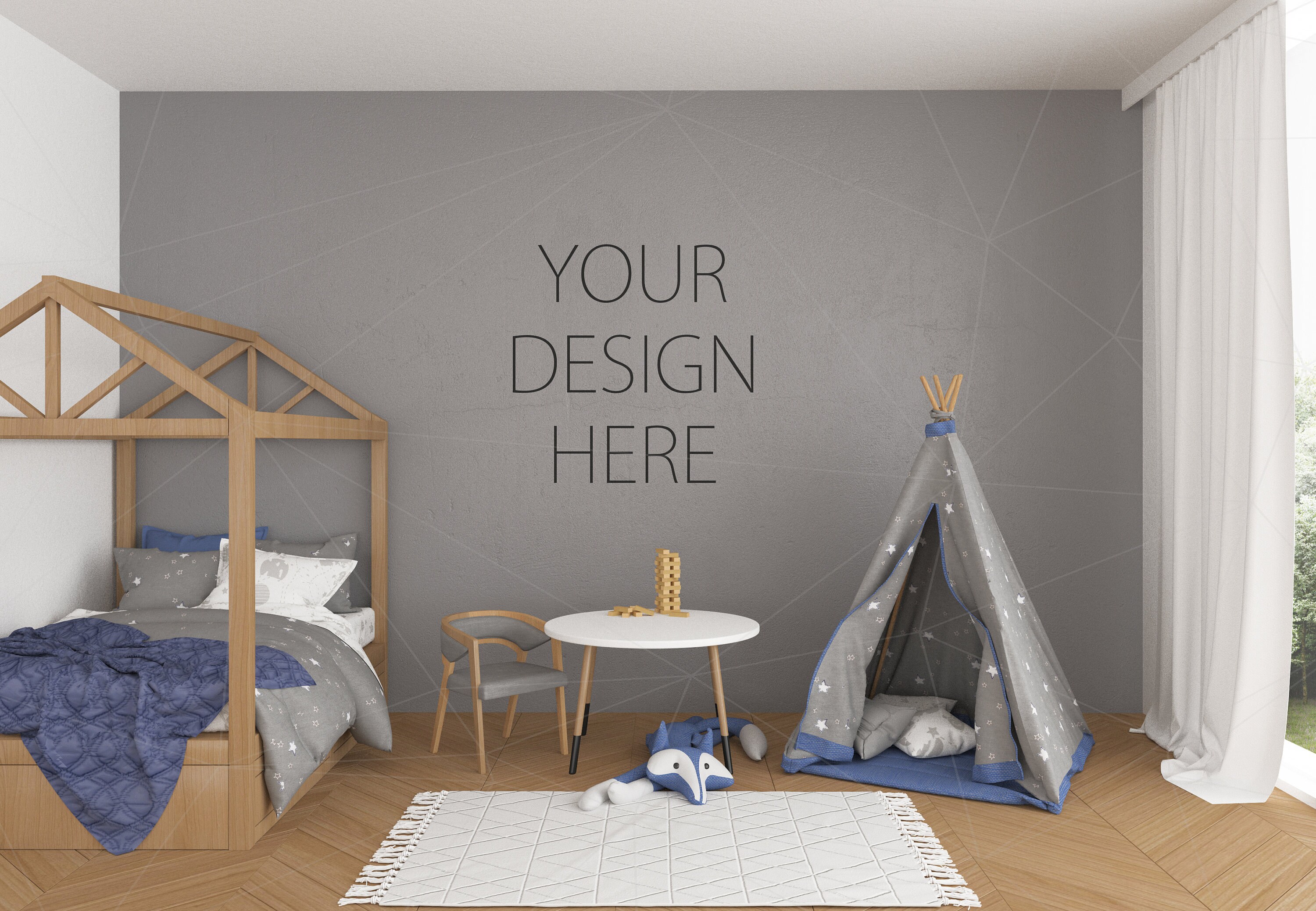 Download Blank Wall Mockup Black Frame Art Children Room Interior Room | Etsy