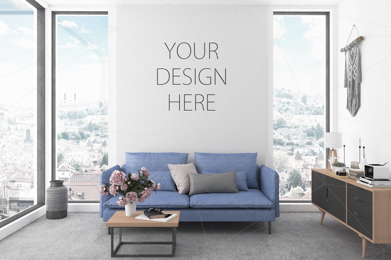 Blank Wall Mockup Art Pink Living Room Feminine Interior Room | Etsy