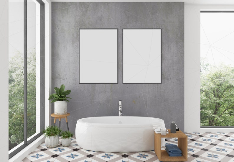Download Blank Wall Mockup Black Frame Art Lounge Interior Bathroom | Etsy