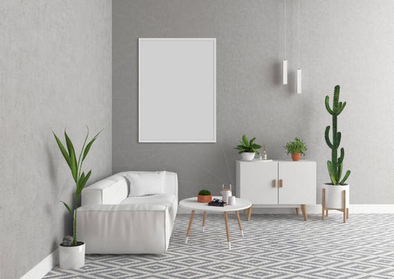 Download Blank Wall Mockup Black Frame Art Living Room Interior Room Etsy