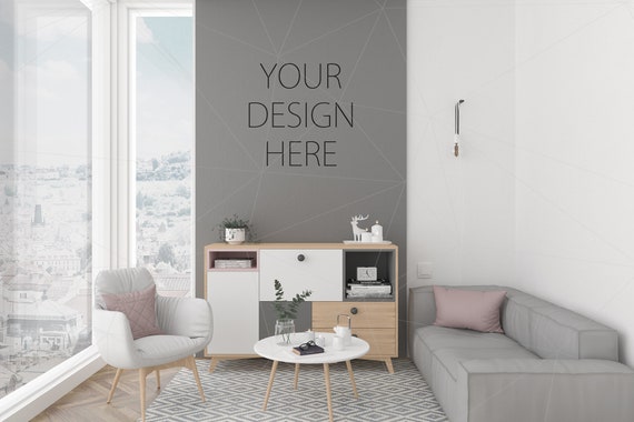 Blank Wall Mockup Art Pink Living Room Interior Room Mockup Etsy