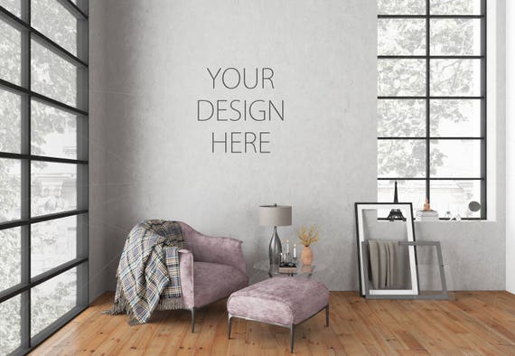 Blank Wall Mockup Black Frame Art Lounge Interior Room Poster Etsy