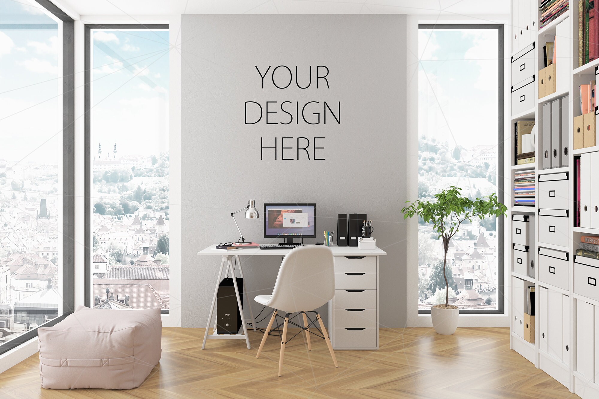 Blank Wall Mockup Art Pink Home Office Room Feminine