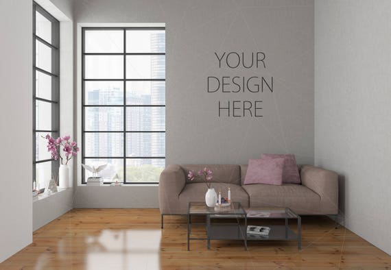 Blank Wall Mockup Black Frame Art Living Room Interior Room Poster Artwork Canvas New York City Loft Horizontal Vertical Frame Bundle