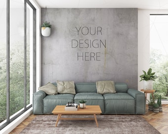 Blank Wall Mockup Art Lounge Interior Living Room Mockup Poster Artwork Canvas Big Window Loft Horizontal Vertical Frame Bundle Jungle