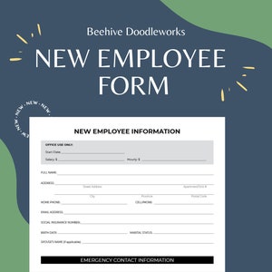 New Employee Form | Fillable PDF | Employee Information | Instant Download | Small Business Forms