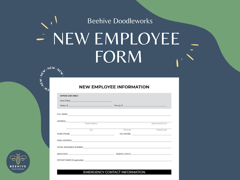 New Employee Form Fillable PDF Employee Information Instant Download