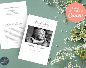Plantilla minimalista para programa funerario / Celebración de la vida (Descarga digital)