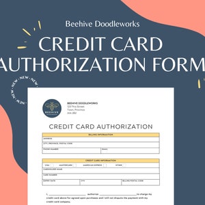 Formulaire d'autorisation de carte de crédit | Modèle de toile | PDF à remplir | Facturation par carte de crédit | Téléchargement instantané