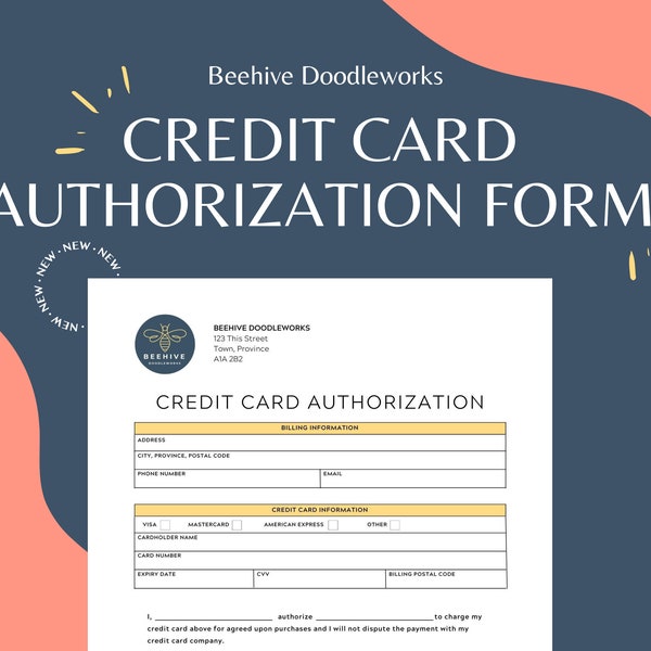 Credit Card Authorization Form | Canva Template | Fillable PDF | Credit Card Billing | Instant Download