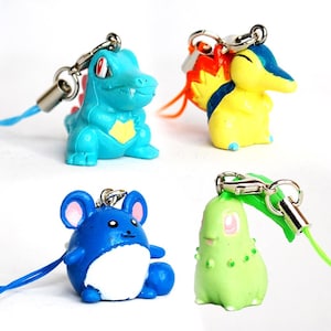 Handmade Charm, Marill Chikorita Cyndaquil Totodile, Lanyard Keychain Figure Accessoire Phone Accessory