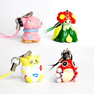 Pingente feito à mão, Elekid Snubbull Bellossom Togepi Ledyba, cordão para chaveiro, acessório para celular