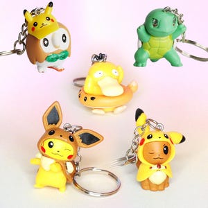Handmade Keychain Bulbasaur Squirtle Rowlet Psyduck Eevee Hood Lanyard Charm Videogame Figure Accessoire Pendant Figurine