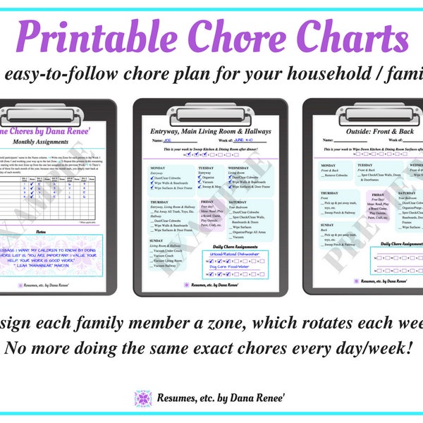 SALE**Printable CHORE CHARTS ~ Zone Chore Schedule, Parents, Children, Planning, Organization, Household, Chores, Chore List
