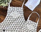 Matching custom Aprons in Premium Quality for all the Family | Mix Patterns and Name Tags! Meaningful Gifts for Granny, Mom, Dad the Kids!