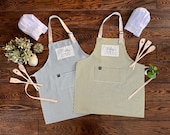 Custom hubby and wifey aprons handprinted with date. Quality cotton aprons! An ideal couple gift, for an anniversary, a new home for friends