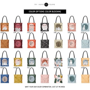 custom terrazzo patterned bags in these colors: dark Bistro green/ Powder blue;  Desert flower/ matt pink; Berry mix; black/ pistachio; moth/ watercress; lemon drop; Orangeade; Strong blue/ blue fox; Chutney/ sun orange; Powder blue; Spicy Mustard