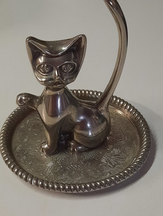 Silver Plated Cat Ring Holder and Tray - Made in … - image 1