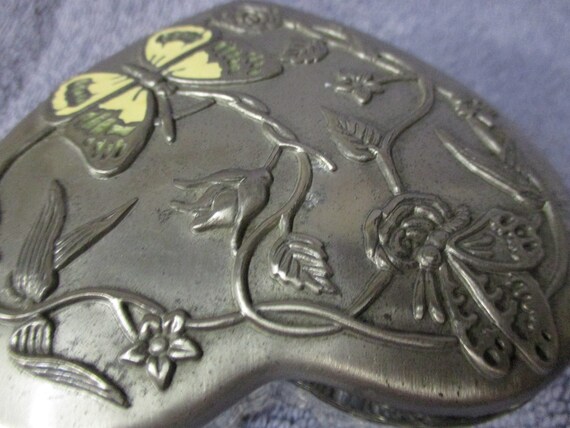 Pewter and Glass Butterfly and Flowers Trinket Bo… - image 10