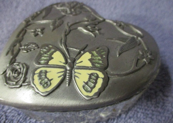 Pewter and Glass Butterfly and Flowers Trinket Bo… - image 8