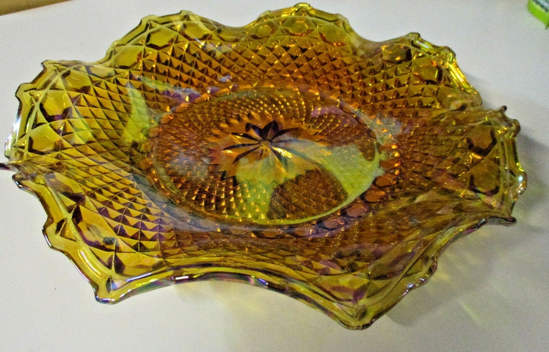 Vintage Marigold Carnival / Indiana Glass Fluted Bowl / Plate Purples