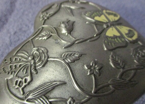 Pewter and Glass Butterfly and Flowers Trinket Bo… - image 9