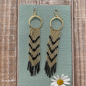 Fringe Beaded Earrings & Gold Hoop