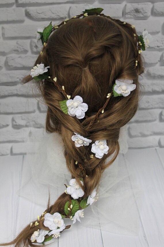 Flower Girl Flower Hair Garland Head Wreath Flower Crown Blossoms White Bridal Wreath Fairy Wreath Floral Hair Crown Wedding Hair Flowers