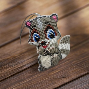 Handcrafted Beaded Baby Raccoon Whimsical Baby Raccoon Beaded Art Enchanting Beaded Raccoon image 1