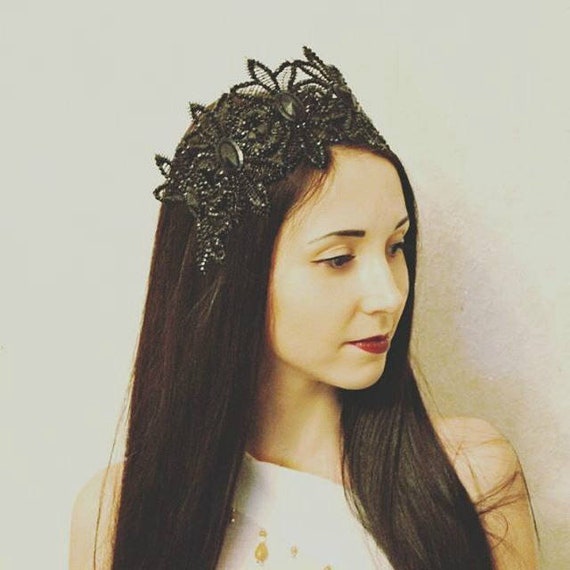 Gothic Wedding Queen Lace Crown Mistress Black Swan Fascinator Etsy