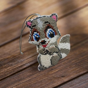 Handcrafted Beaded Baby Raccoon Whimsical Baby Raccoon Beaded Art Enchanting Beaded Raccoon image 4