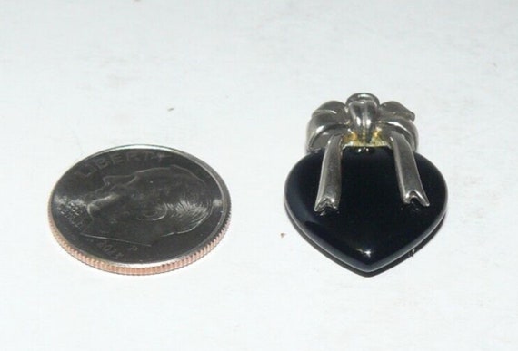 Vintage 925 Sterling Silver Bow Puffy Black Onyx … - image 3