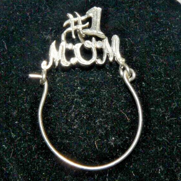 Mom #1 Charm Holder Pendant 925 Sterling Silver Vintage