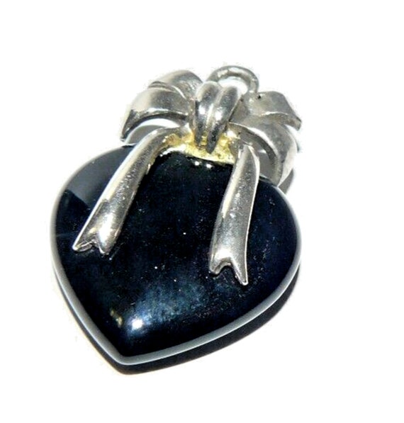 Vintage 925 Sterling Silver Bow Puffy Black Onyx … - image 1