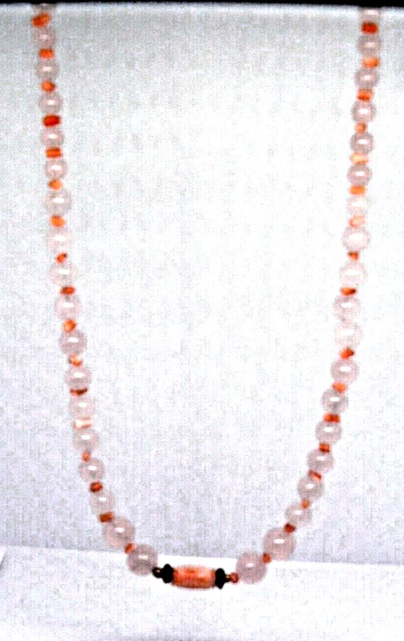 Antique Rose Quartz Bead Necklace Pink Coral Space