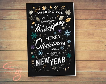 3 in one Holiday Card: Thanksgiving, Merry Christmas, Happy New Year, Digital greeting card for holiday season, Instant Download