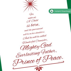 Christmas Tree Scripture Printable | Isaiah 9:6 | Red Christmas Tree Wall Art | Instant Download – “Reason for the Season”