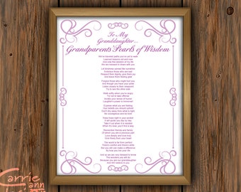 Grandparents' Pearls of Wisdom Poem Printable, digital, granddaughter