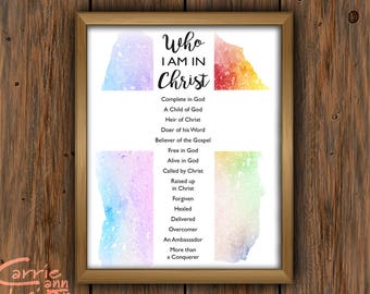 Who I am in Christ, Watercolor, Downloadable, Printable