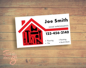 Home Improvements, Handyman, Business Cards, Print, Download, red, hammer, drill, tools,