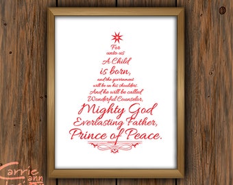 Christmas Tree Scripture, Child Born, Isaiah 9:6 Downloadable, Printable