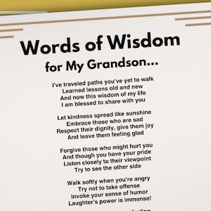 Regalo de cumpleaños o graduación para tu nieto: Poema imprimible con palabras sabias